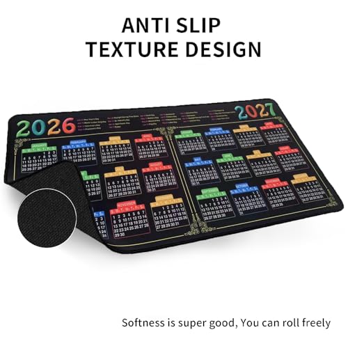 Mouse Pad with Stitched Edge, Black Mousepad, 2026 Calendar Pad, Computer Mouse Mat with Non-Slip Rubber Base, 2027 Calendar Mouse Pad (Black, 23.6 * 11.8 inches) - color: 2026-2027