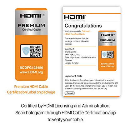 Zeskit Lite 4K Premium HDMI 2.0b High Speed with Ethernet 5ft Ultra Thin, 18Gbps 4K60 ARC HDR HDCP 2.2 2.3 Compatible with Dolby Vision Apple TV 4K Roku Sony LG Samsung Vizio Xbox PS4 PS5 Switch