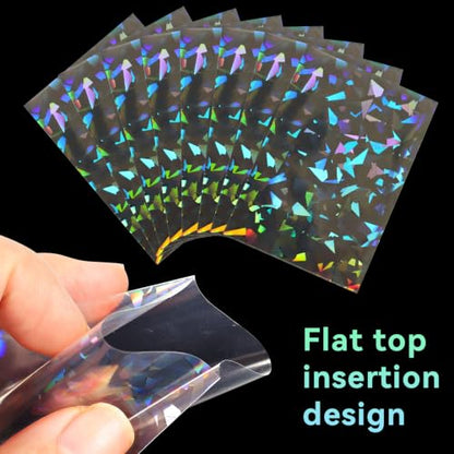 HFATMOS 300 Pcs Photocard Sleeves Laser Flashing Holographic Card Protector | Dustproof Card Sleeves for Mini Photos Credit Name Trading Cards Album Photo Cards, Glass Gemstones Pattern - color: Glass Gemstones Pattern