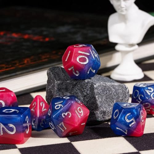 DND Dice Set 7PCS D&D Polyhedral Dice Set Blue-Red for Tabletop Game | Leather Storage Bag, DM Gift, for Dungeons and Dragons Role Playing Games - color: Blue&purple&red