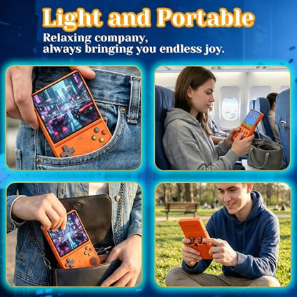 Retro Handheld Game Console, 4.0 Inch Screen, Portable Hand Held Open Source Linux System, 4000mAh Battery Retro Gaming Console (Orange) - style: Orange 64G