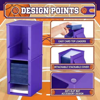 Toploader Dispenser & Penny Sleeve Holder - Dual Compartment Holds 250 Penny Sleeves & up to 50 Top Loaders, Stackable Card Storage Box with Dustproof Lid (Purple) - color: Purple