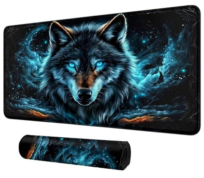 Wolf with Glowing Blue Eyes for MTG & TCG Playmat Mouse Pad,BFDHGQZC 24" x 14" Game Mat for MTG/RPG/CCG Trading Card Game Playmats Table Mat Perfect for Card Games Video Games Computer Office - color: Wolf With Glowing Blue Eyes
