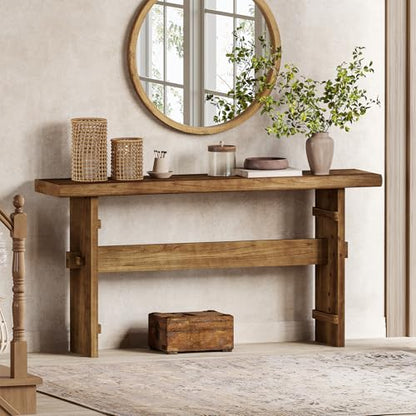 TRIBEWOOD 63-Inch Solid Wood Console Table for Entryway, Narrow Long Farmhouse Sofa Table Behind Couch, for Foyer, Hallway, Living Room, Easy Asswmbly, Brown - color: Brown