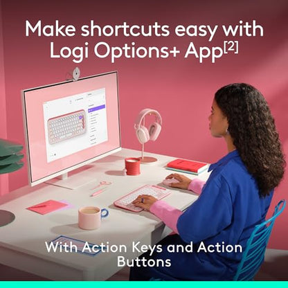 Logitech POP ICON Combo, Wireless Bluetooth Keyboard and Mouse, Comfortable Typing, programmable Keys and Buttons, Quiet clicks, Easy-Switch up to 3 Devices - Rose - color: Rose, style: Combo