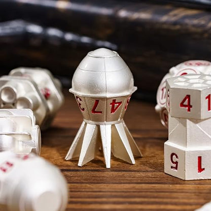 UDIXI RPG Metal Dice Set D&D, 7-Pieces Polyhedral Metal DND Dice Set Silver | Bomb Shape, Red Numbers, Solid Metal, Cool Design, Leather Pouch Pakaging, for Dungeons and Dragons Role Playing Games - color: Silver Red