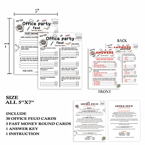 Tuyashua Office Party Feud Games, Work Party Games, Team Building Group Office Game, Great for Coworker Game or Adult Trivia - 30 Office Feud Cards and 3 Fast Money Round Cards (03)