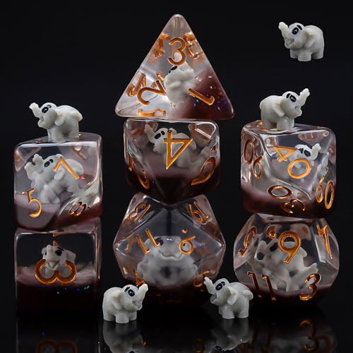 Resin D&D Dice Set, Elephant Animal Polyhedral Dice for Dungeons and Dragons, RPG, MTG DND 7-DIE (D4, D6, D8, D10, D12, D20, D%) for Ages 15 and Up - color: Elephant