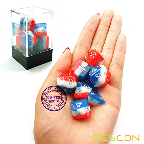 Bescon Glowing Polyhedral Dice 7pcs Set French KISS, Luminous RPG Dice Glow in Dark, DND Role Playing Game Dice - color: French Kiss