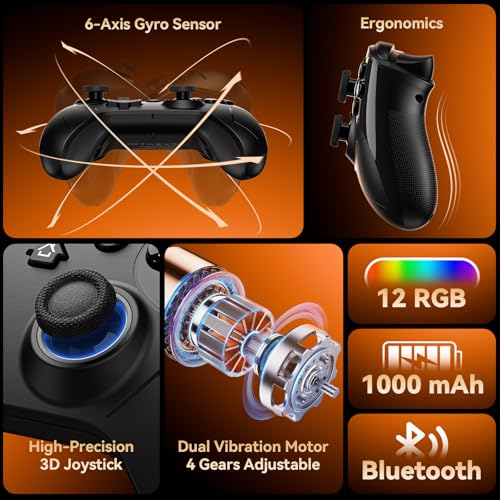 FASTSNAIL Wireless Controller for Nintendo Switch 2/1/OLED | Hall Effect Joystick P-Controller with 12 RGB/Programming/Motion Control/Gyro Axis/Turbo/Vibration/Screenshot/Wake up