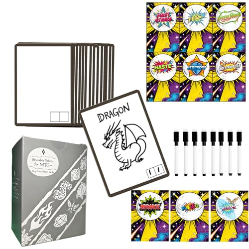 100pcs Reusable Dry Erase Cards for MTG Tokens with Keyword Counters Design & Markers & Random Stickers for MTG/PTCG/TCG DIY Tokens Cards Board Games Accessories (colorful(without carrying case)) - color: Colorful(without Carrying Case)