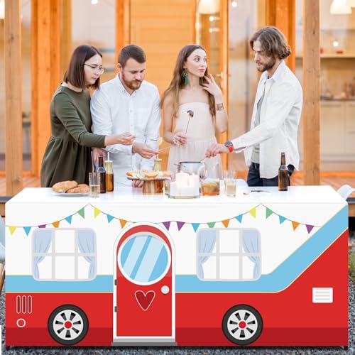 6 Ft Camping Tablecloths Birthday Party Decorations Camper Theme Table Cover Washable Fabric Polyester Summer Camp Rectangle Table Covers Protector for Woodland Birthday Forest Party Decorations - style: Camping