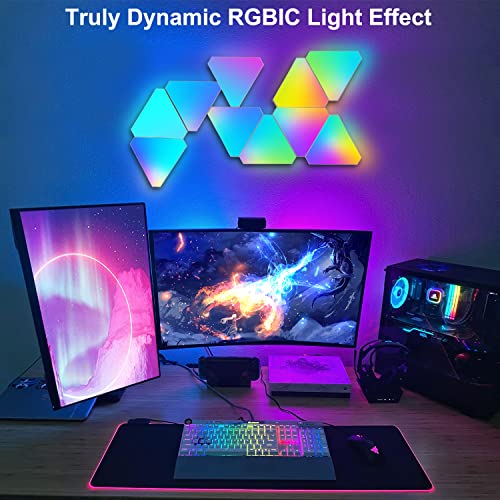 Triangle Light Panels, RGB Gaming Lights for Gaming Setup, DIY Triangle LED Wall Lights with 6 Connection Ports, APP and Remote Controlled, Music Sync for Gaming Room Bedroom Streaming, 10 Pack - color: 10 Panels