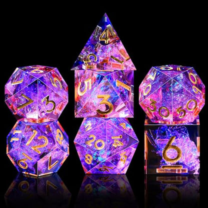 AUSTOR 7-Die DND Dice Set Sharp Edge Resin Dice Handmade Polyhedral Dice for Dungeons and Dragons RPG MTG Table Games（Peach & Blue - color: Peach & Blue