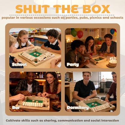 Shut the Box Game, 8.74in 2dice for 1-4 Players Educational Math Game | Family Games for Kids and Adults Classic, 10 Tiles, Wood-tone Wooden Board Games for Stem Learning, Travel, Gatherings - size: 8.74 * 8.74 * 1.38in