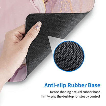 Rose Gold Marble Mouse Pad Abstract Pink Desk Mat 31.5x11.8 Inch Marbled Texture Non-Slip Rubber Base Large Rose Gold Mousepad Stitched Edges Keyboard Mouse Mat Desk Pad for Office Home Game - color: Rose Gold Marble