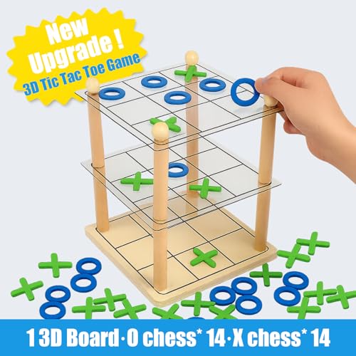 3D Ultimate Wooden Tic Tac Toe Board Game – Classic XO Strategy Game for Kids & Adults, Fun Family Table Games Night, Durable Wooden Tabletop Game