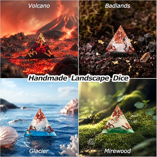 Haxtec Volcano Landscape DND Dice Set Sharp Edge Resin Polyhedral Dice, Lava &D Dice with Metal Case, Handmade Gold Flake Inside Dice Set for Dungeons and Dragons TTRPG, Red Black Gold DND Gift - color: Black Red