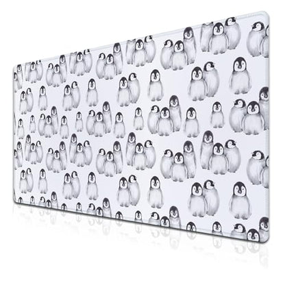 Gaming Mouse Pad White, Big Mouse Pads Office Desk Pad, XXL Mousepad Non-Slip Rubber Base Waterproof with Stitched Edges, 35.4 X 15.7 inch for Work/Game/Office/Home Little Penguin Isolated - color: Little Penguin Isolated
