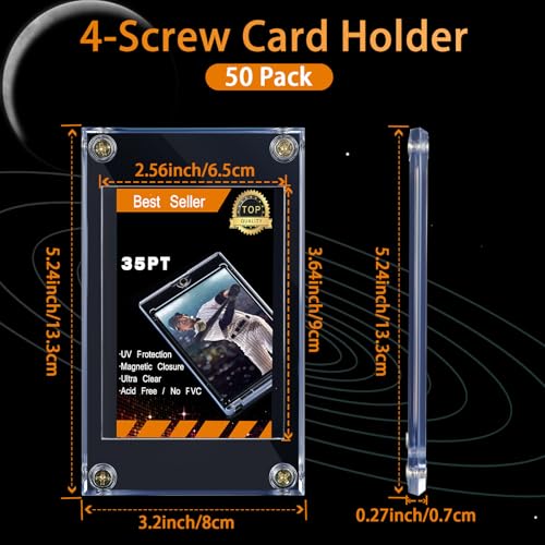 50 Pieces Acrylic Card Holder Screw Trading Card Protector 35 PT Clear Protectors for Baseball Football Sports Game Cards Storage and Display