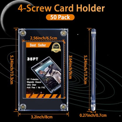 50 Pieces Acrylic Card Holder Screw Trading Card Protector 35 PT Clear Protectors for Baseball Football Sports Game Cards Storage and Display