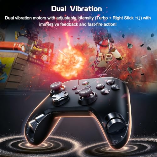 Joso Wired Gaming Controller with 1000Hz Polling Rate, USB Gamepad for Android, Switch, PC & PS4, Turbo and Adjustable Dual Vibration, 6.6-Foot Cable, USB C Adapter Included - color: Black