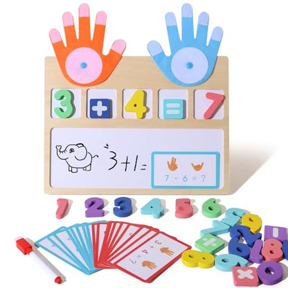 BESTAMTOY Montessori Math Board Toy - Double-Sided Finger Counting & Number Tracing Board Number Blocks, Wooden Math Manipulatives for Kids Ages 3-6, Preschool Classroom Homeschool Educational Games