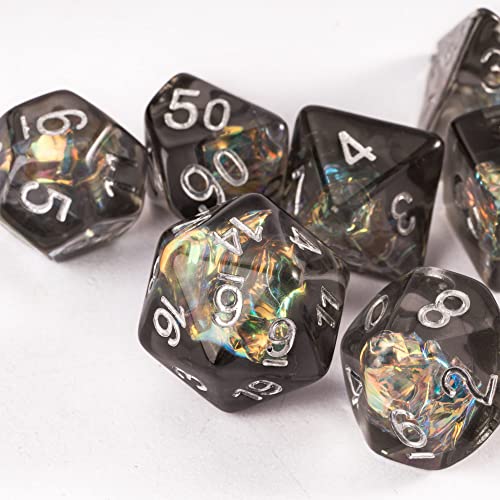 UDIXI Polyhedral Dice Set, D&D Dice Iridescent Inclusion for Tabletop Game | Velvet Storage Bag, DM Gift, for Dungeons and Dragons Role Playing Games Board Games - color: Black
