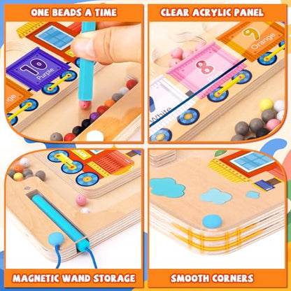 wakeInsa Magnetic Color and Number Maze,Montessori Toys for 2-5 Years Old Boys,Wooden Magnet Balls Puzzles,Toddler Busy Board,Preschool Learning Activities,Christmas & Birthday Gift for Kids - style: Magnet Toys - Train