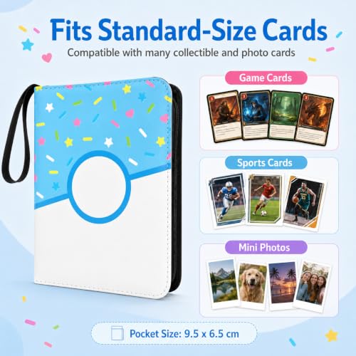 9 Pocket Card Binder 900 Card Holder Album, Blue Donut Trading Cards Holder Zipper Binder for Girl Teen Collection (Blue Donut, 900 Pocket) - color: Blue Donut, size: 900 Pocket