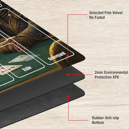 MTG Playmat with Zones, TCG Card Game Play Mat with Stitched Edges, Non-Slip Rubber Base Gaming Desk Mat, Smooth Surface 24 x 14 Inch, Cats Play Poker - color: Cats Play Poker, size: Zone 1