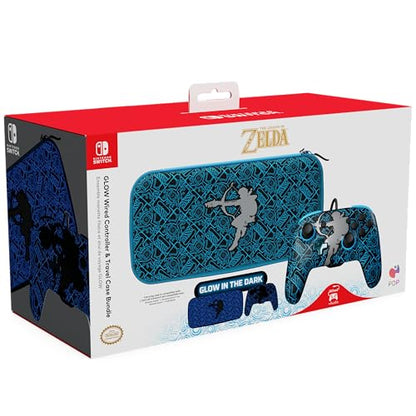 PDP Gaming GLOW Bundle Kit: REMATCH Wired Pro Controller + Travel Case, Officially Licensed for Nintendo Switch/Lite/OLED, Legend of Zelda Breath of the Wild Sheikah Shoot (Glow in the Dark) - style: Sheikah Shoot Controller + Case
