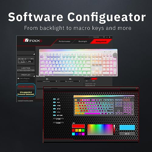 iRocks K71R Wireless RGB Mechanical Gaming Keyboard,Brown Switches,PBT 107 Keys NKRO,RGB Backlit, Pro Keyboard for Gaming and Work,Dual Interface Wireless & Wired, Windows Laptop PC Mac,White - color: White