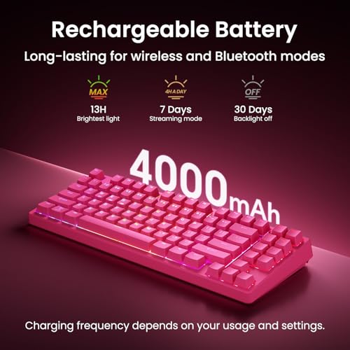 Kisnt KN85 Wireless Silent Mechanical Keyboard, 75% Layout, Bluetooth/2.4GHz/USB-C, Custom RGB Backlit, Hot Swappable, Quiet Typing for Windows/Mac/PC (Berry Red) - color: Berry Red