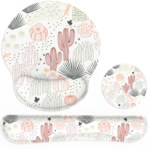 Ergonomic Mouse Pad with Wrist Rest and Keyboard Wrist Rest, Mousepad and Wrist Rest for Computer Keyboard, Pain Relief, Non-Slip Rubber Base, Mouse Pad with Wrist Support for Gaming, Office, Cactus - color: Cactus