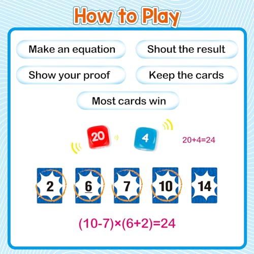 Aizweb Math Games for Kids - Addition, Subtraction, Multiplication, Division Flash Cards - Educational Learning Counting for Homeschool, Classroom, Travel - Indoor Outdoor Dice Family Game - style: Mental Math