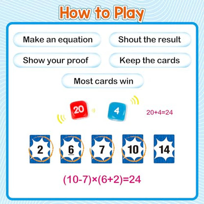 Aizweb Math Games for Kids - Addition, Subtraction, Multiplication, Division Flash Cards - Educational Learning Counting for Homeschool, Classroom, Travel - Indoor Outdoor Dice Family Game - style: Mental Math