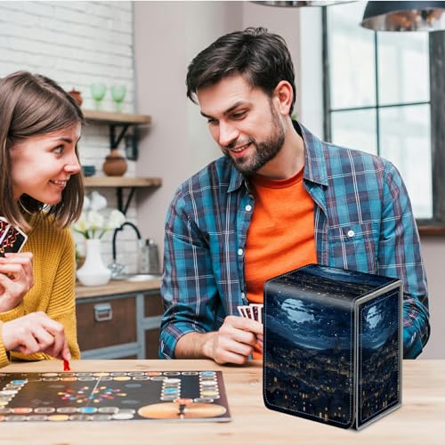 Card Deck Box for Trading Cards,MTG Commander Deck Box Fits 100+ Single Sleeved Cards,Leather Magnetic Card Storage Box for YuGiOh TCG CCG Cards,City Night View - color: City Night View