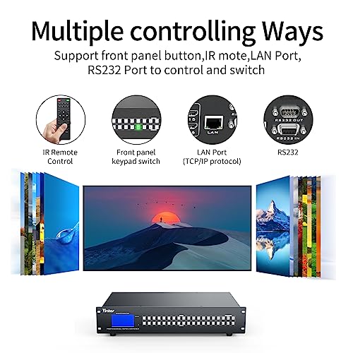 16x16 HDMI Matrix 4K@30Hz (Built-in US ADI Chip), 2U Rackmount AV Switcher, RS232+LAN Ports, 6 Control Modes, Hot Swappable, Power Off Memory, 16 Preset Scenes, EDID HDCP Compatible - size: 16 in 16 out