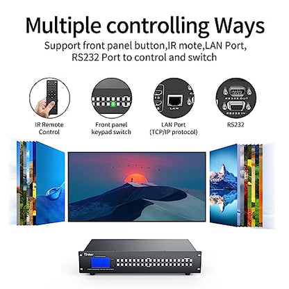 16x16 HDMI Matrix 4K@30Hz (Built-in US ADI Chip), 2U Rackmount AV Switcher, RS232+LAN Ports, 6 Control Modes, Hot Swappable, Power Off Memory, 16 Preset Scenes, EDID HDCP Compatible - size: 16 in 16 out