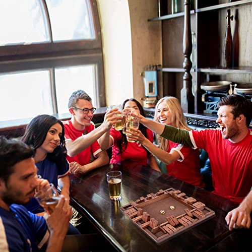 Shut The Box Game Wooden 4 Player, Classic Board Game for Kids & Adults, Educational Math Learning Toy, Table Dice Game for The Party Family or Bar - 12 Inch with 8 Dice - style: 4 Players