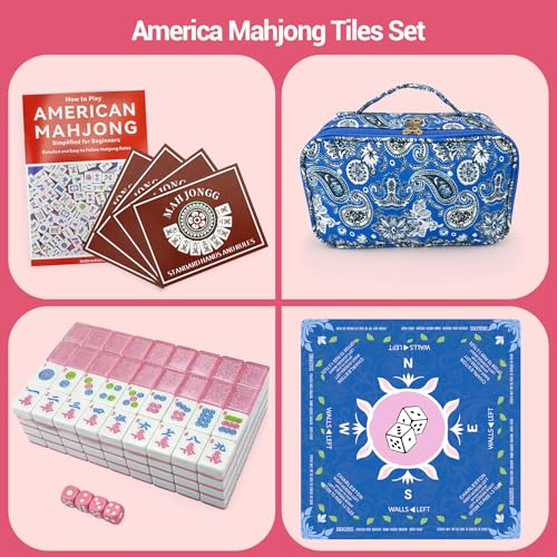 American Mahjong Tile Set, 166 Tiles (1.2”), Cute Mini Tiles-Starlight Pink | Mahjong Tile Set with Carrying Bag, Dice, Mat, Portable Travel Complete Game Set for Home Outdoor Enthusiast Gift - color: Starlight Pink