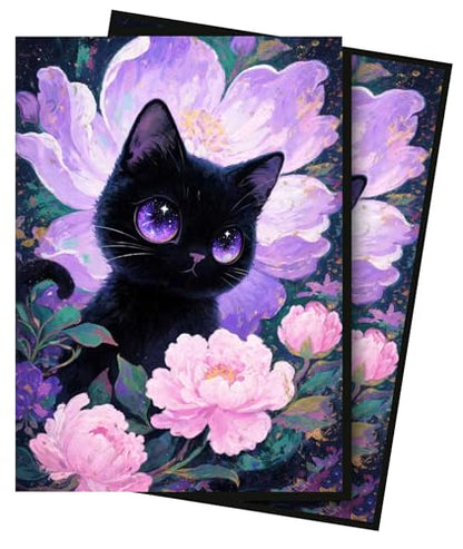 MTG Card Sleeves, Ultra Clear Front & Matte Finish Back, 100 Count Standard Size Matte Art Sleeve for Magic The Gathering - color: Cat and Flowers