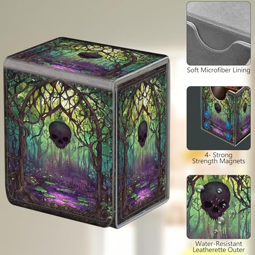 Card Deck Box, Card Storage Box Fits 100+ Single Sleeved Cards, Large Capacity PU Leather with Strong Magnet for Magic Commander TCG/CCG, Skull Swamp - color: Skull Swamp