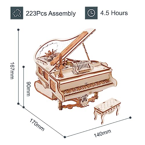 ROKR 3D Wooden Puzzles for Adults 223pcs Piano Model Kit 1:20 Scale Building Puzzles Wooden Music Box Unique Gift for Men Women Hobbies for Birthday Christmas