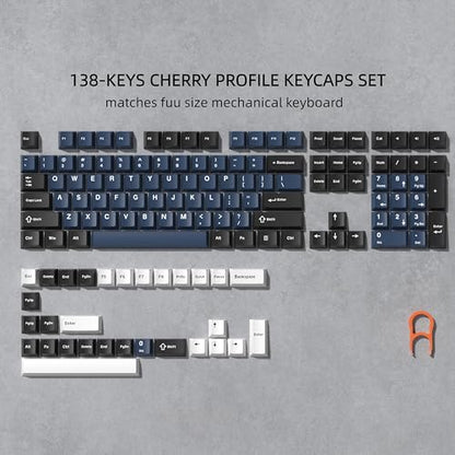 dagaladoo Double Shot PBT keycaps Set, Cherry Profile Keyboard Keycaps | 138-keys retro key caps full size,Custom keycaps for 60% 65% 75% 100% Cherry-MX switch Mechanical Keyboard（White/Black/Blue) - color: Black/Blue/White