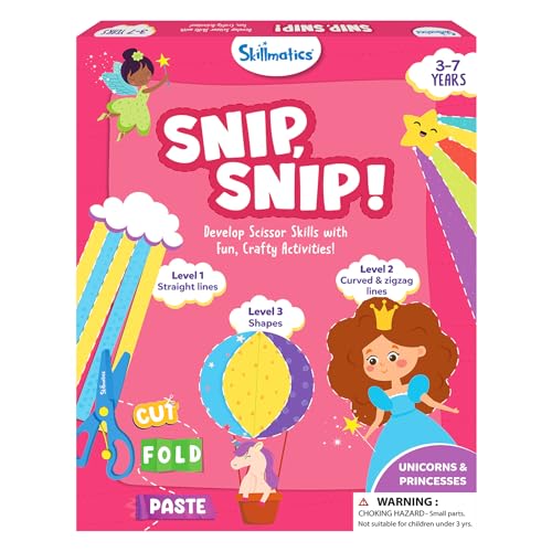 Skillmatics Scissor Skills Activity Book – Snip Snip, Unicorns & Princesses | 25 Cutting & Creative Activities for Preschoolers, 2 Child–Safe Scissors, Felt Craft Kit, Screen-Free Fun, Gift for Ages 3–7 - style: 4. Unicorns & Princesses
