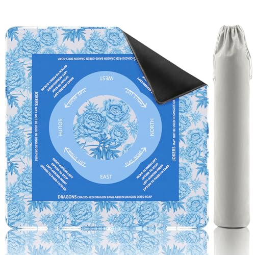 Elstey Mahjong Mat, Non-Slip Neoprene Mahjong Table Cover with Game Rules & Carrying Bag, Noise Reduction Square Board Game Mat for Poker, Dominoes, Tile Games, 32.2x32.2 Inch, (Chinoiserie Style) - color: Light Blue