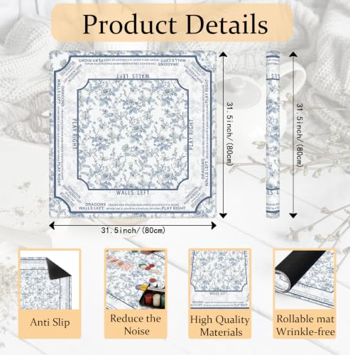 Blue Chinoiserie Floral Mahjong Mat 31.5 x 31.5 Inch, Blue and White Flower Chinese Non-Slip Noise Reduction Mahjong Table Mat for American Mah Jong Poker Card Board Games Dominoes - color: Blue Flower