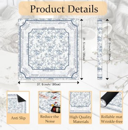 Blue Chinoiserie Floral Mahjong Mat 31.5 x 31.5 Inch, Blue and White Flower Chinese Non-Slip Noise Reduction Mahjong Table Mat for American Mah Jong Poker Card Board Games Dominoes - color: Blue Flower